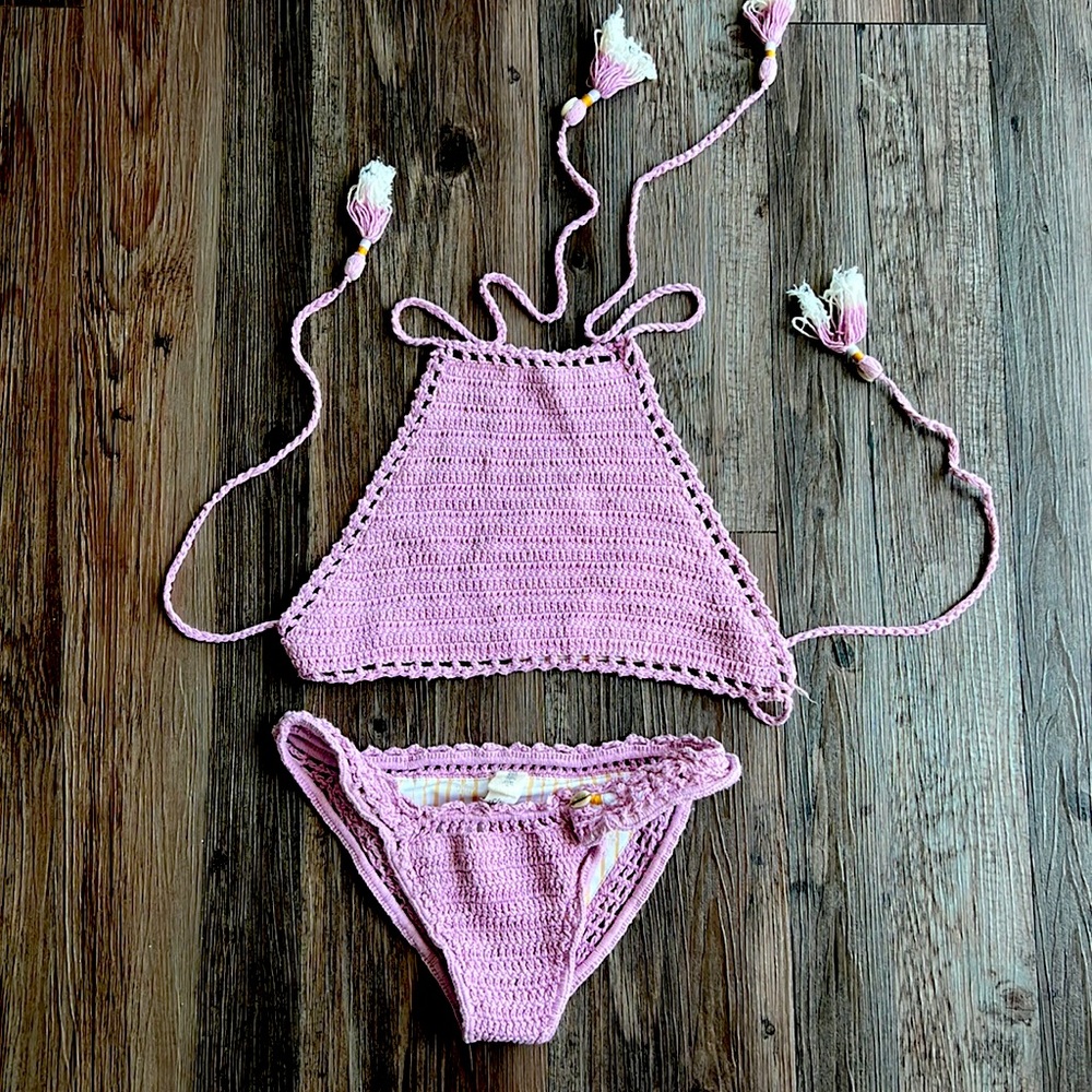 SHE MADE ME,  light pink knit bikini, size S/M